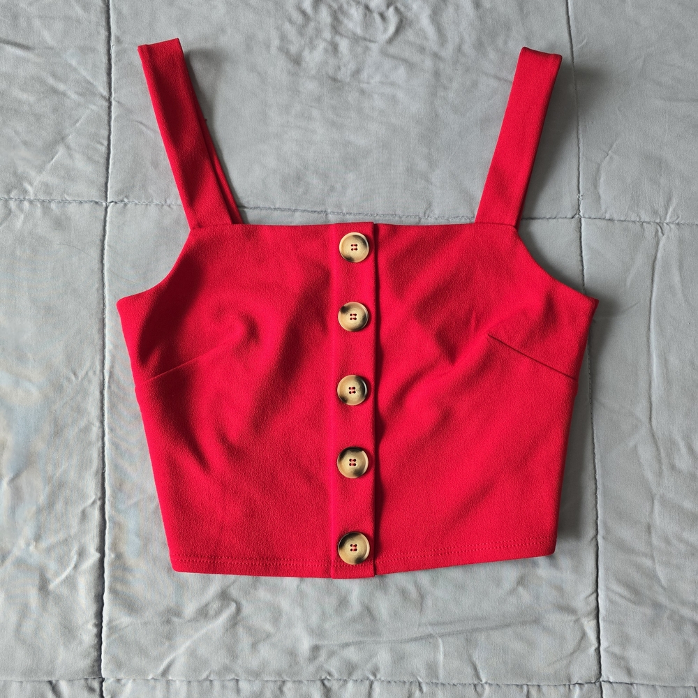 Tally Weijl Red Crop Top With Buttons Size S